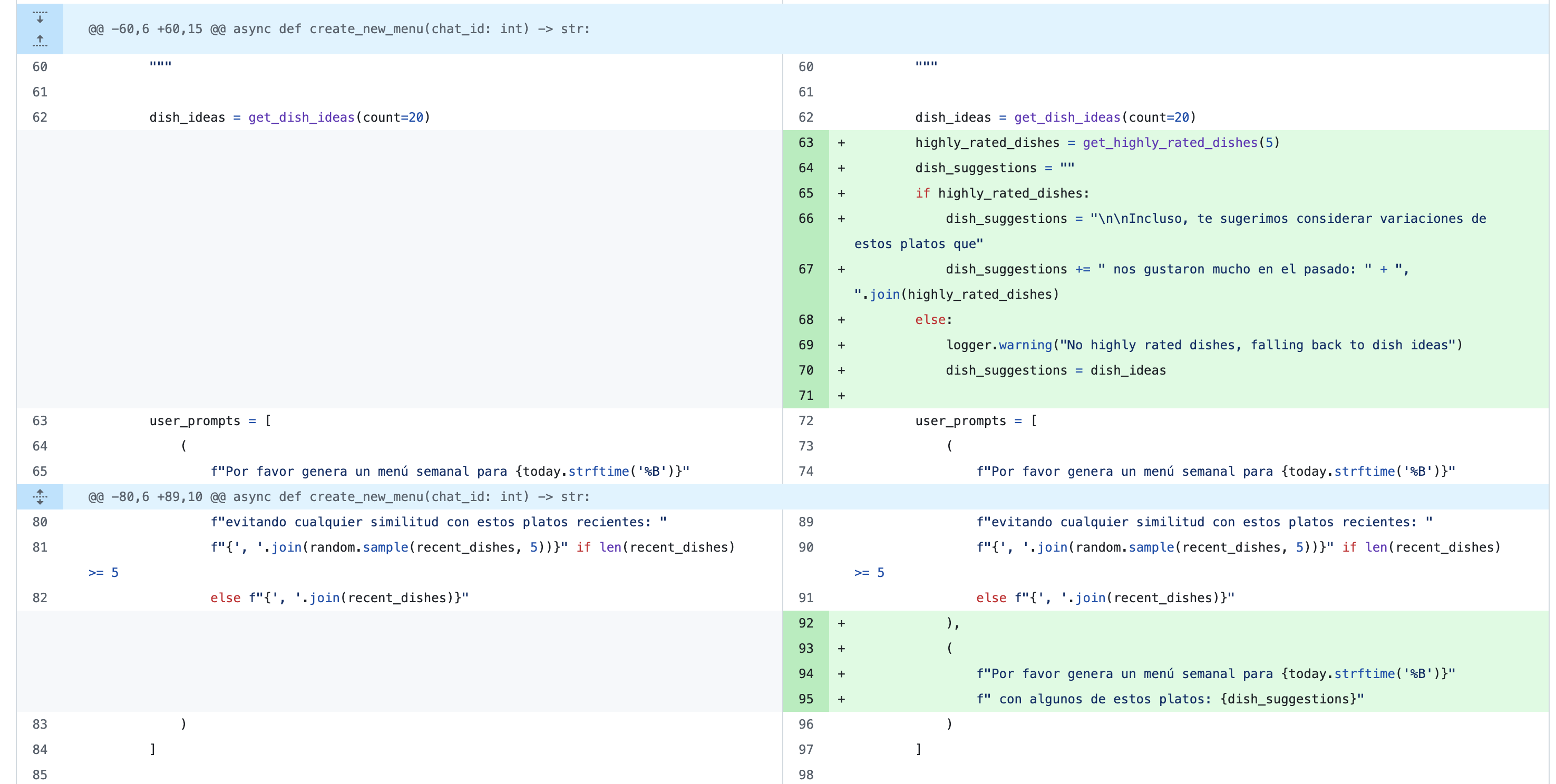 Menu generator using scores