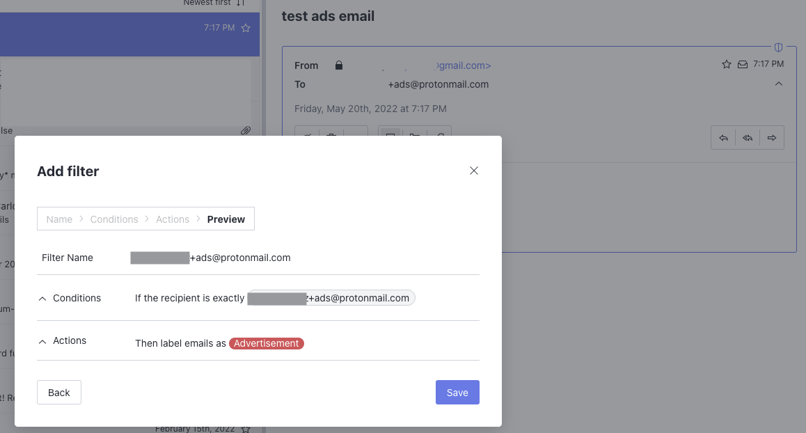 Protonmail filters